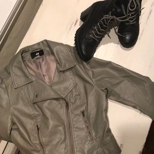 Grey leather moto jacket